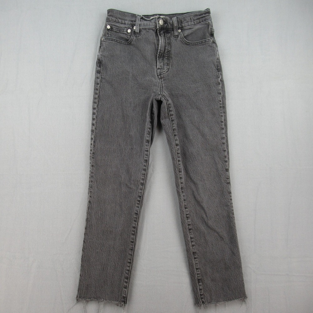 Madewell The Perfect Vintage Jean Womens 25 Gray High Rise Raw Hem Straight Leg
